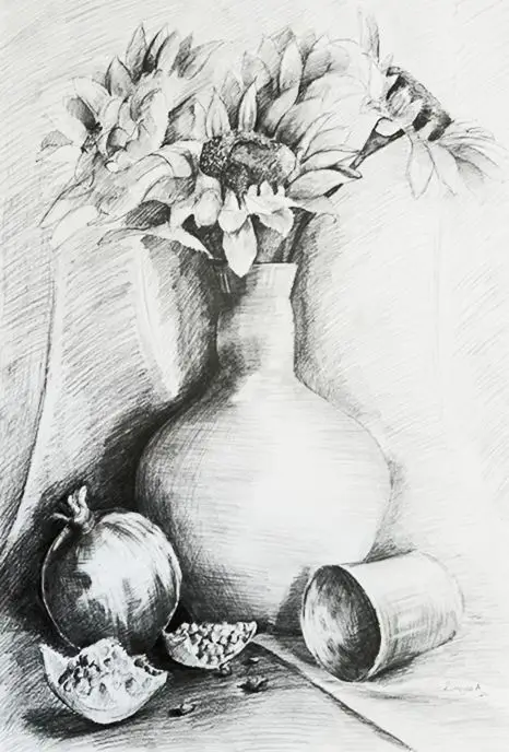 Natürmort çiçek karakalem çizimi