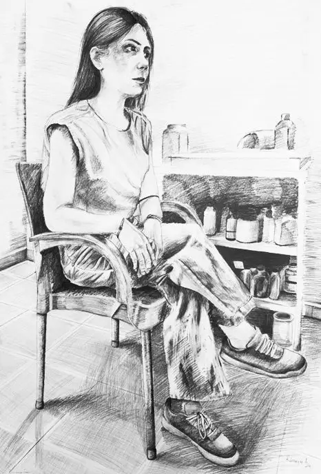 Perspektif figür karakalem çizimi